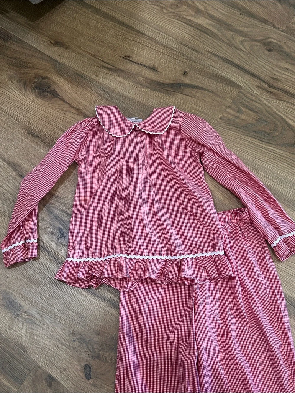 Red Gingham Kids Pajama Set with Santa Pocket Size 5 | Sweet Teas